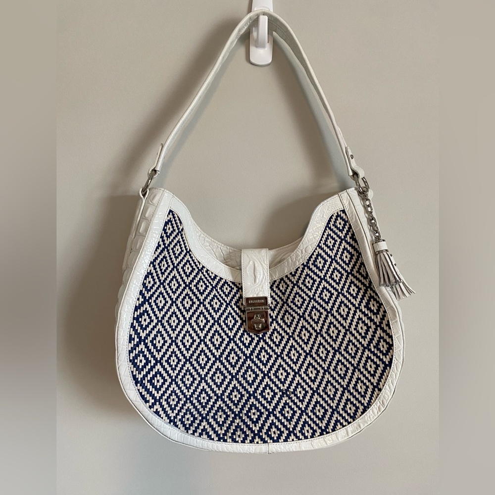 BRAHMIN BETHANY DENIM ROYAL PALM HANDBAG